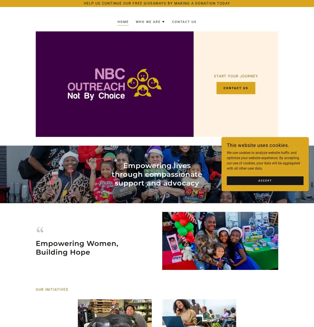 Original NBC Outreach homepage, captured the same day