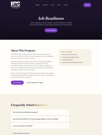Job Readiness page of the redesigned NBC Outreach site
