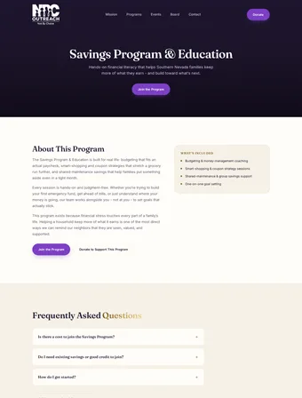 Savings Program and Education page of the redesigned NBC Outreach site