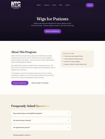 Wigs for Patients page of the redesigned NBC Outreach site