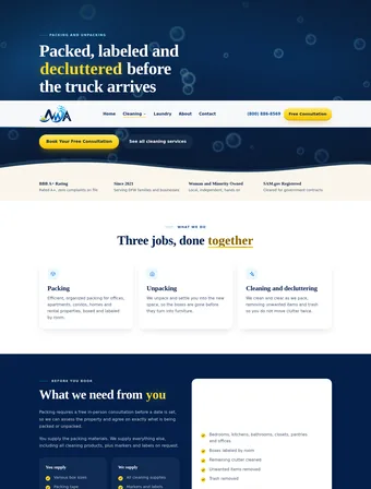 Packing & Unpacking page of the redesigned Never Wash Again site