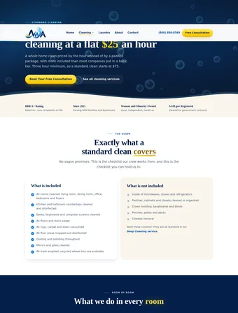 Standard Cleaning page of the redesigned Never Wash Again site
