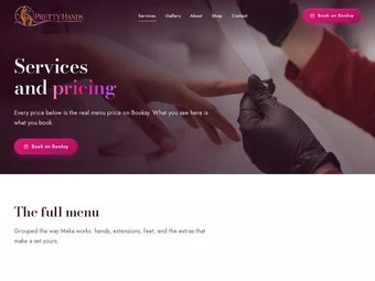 Services and pricing page of the redesigned Pretty Hands site
