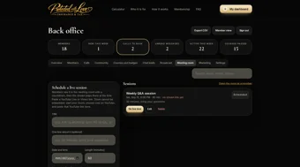 Admin meeting room tab for scheduling live sessions
