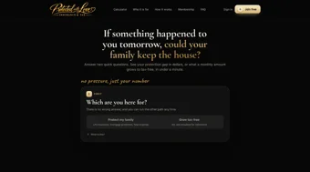 Protected With Love home page with the two-path family and growth calculator entry