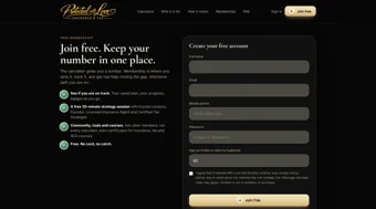 Create a free membership account page