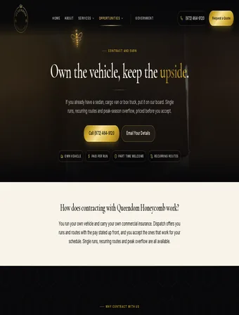 Contract & Earn page of the new Queendom Honeycomb site