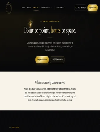 Courier Services page of the new Queendom Honeycomb site