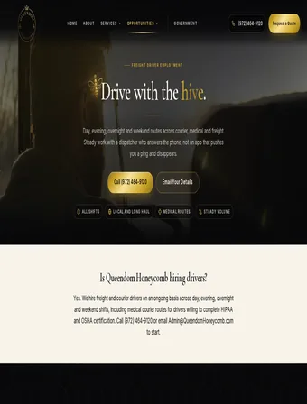 Driver Jobs page of the new Queendom Honeycomb site