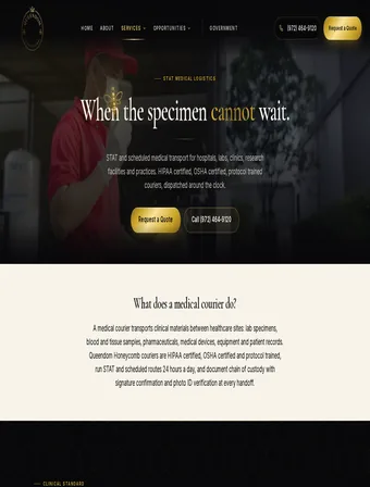 Medical Courier page of the new Queendom Honeycomb site