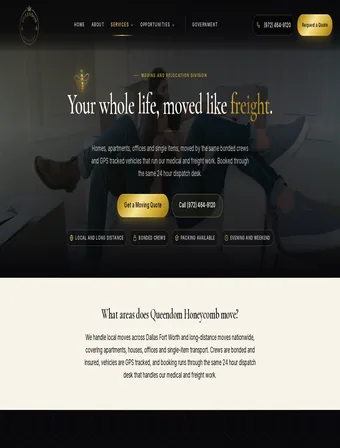 Moving Services page of the new Queendom Honeycomb site