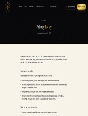 Privacy Policy page of the new Queendom Honeycomb site