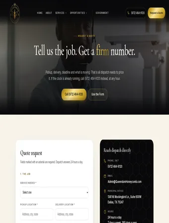 Request a Quote page of the new Queendom Honeycomb site