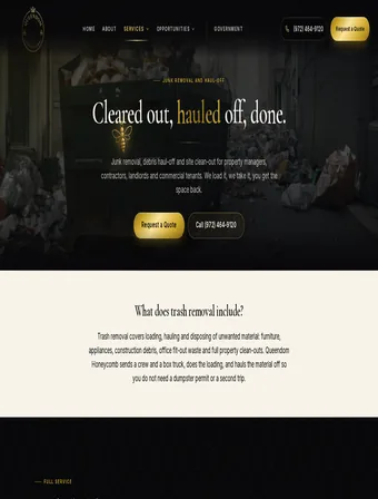 Trash Removal page of the new Queendom Honeycomb site