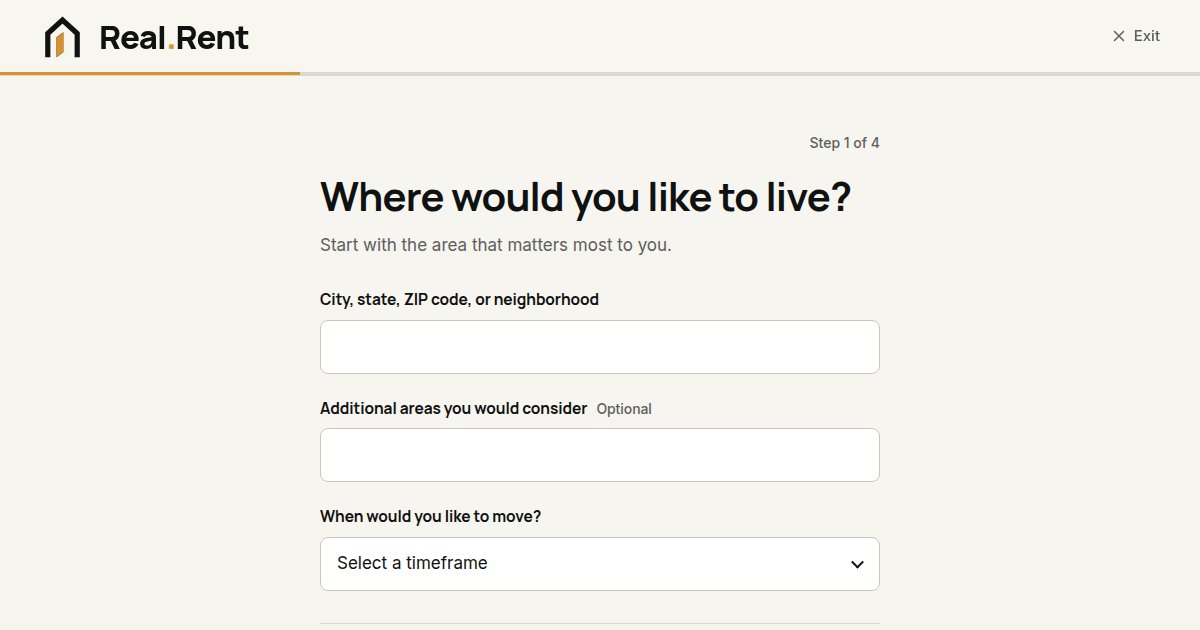 Buyer intake page of the redesigned Real.Rent site