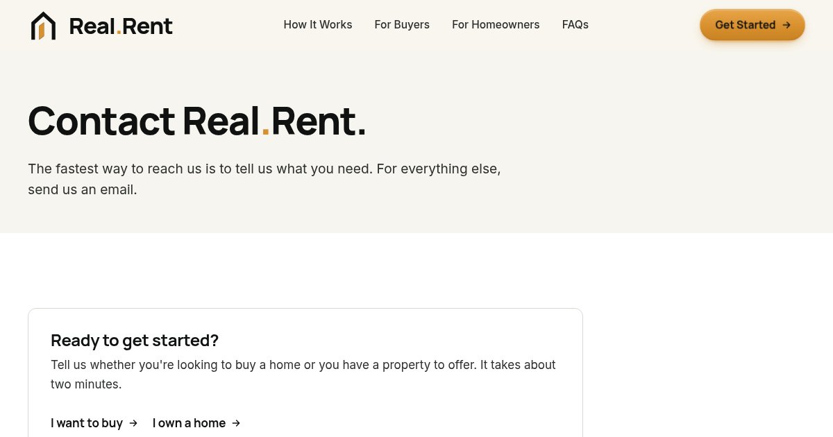 Contact page of the redesigned Real.Rent site