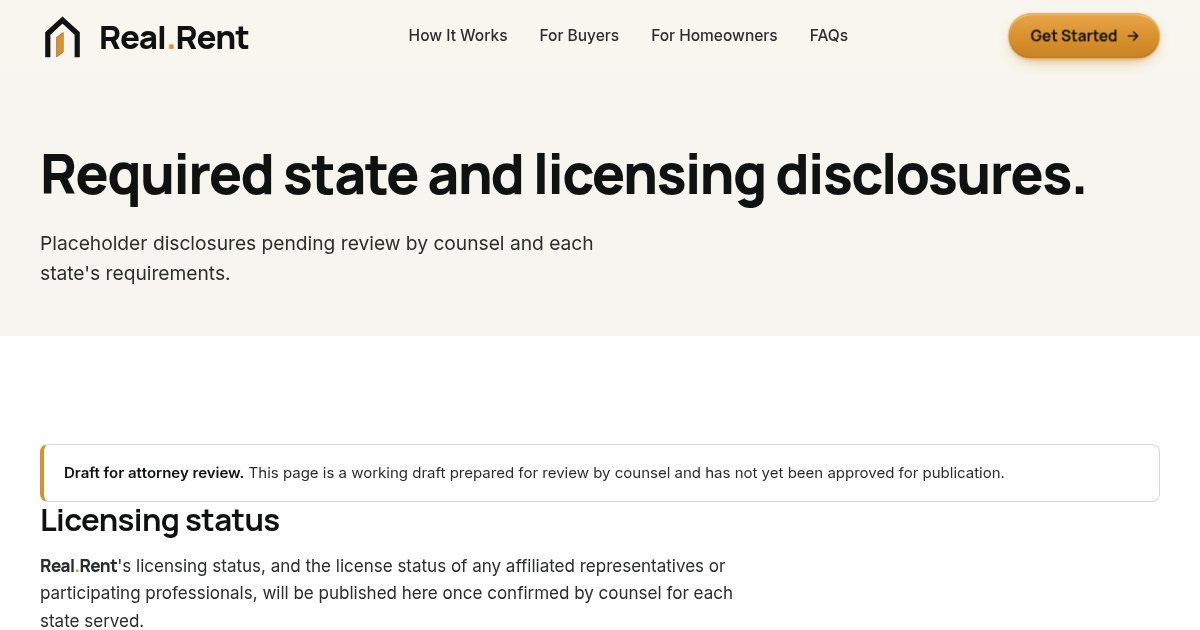 Disclosures page of the redesigned Real.Rent site