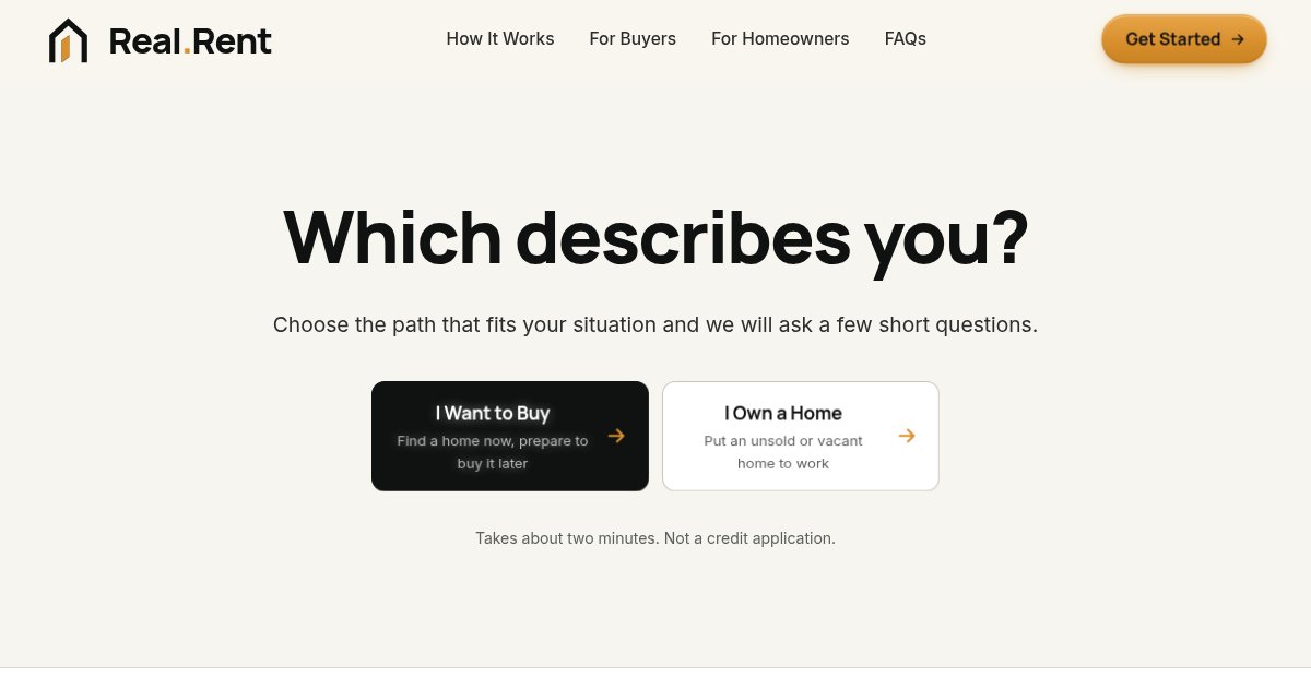 Get Started page of the redesigned Real.Rent site