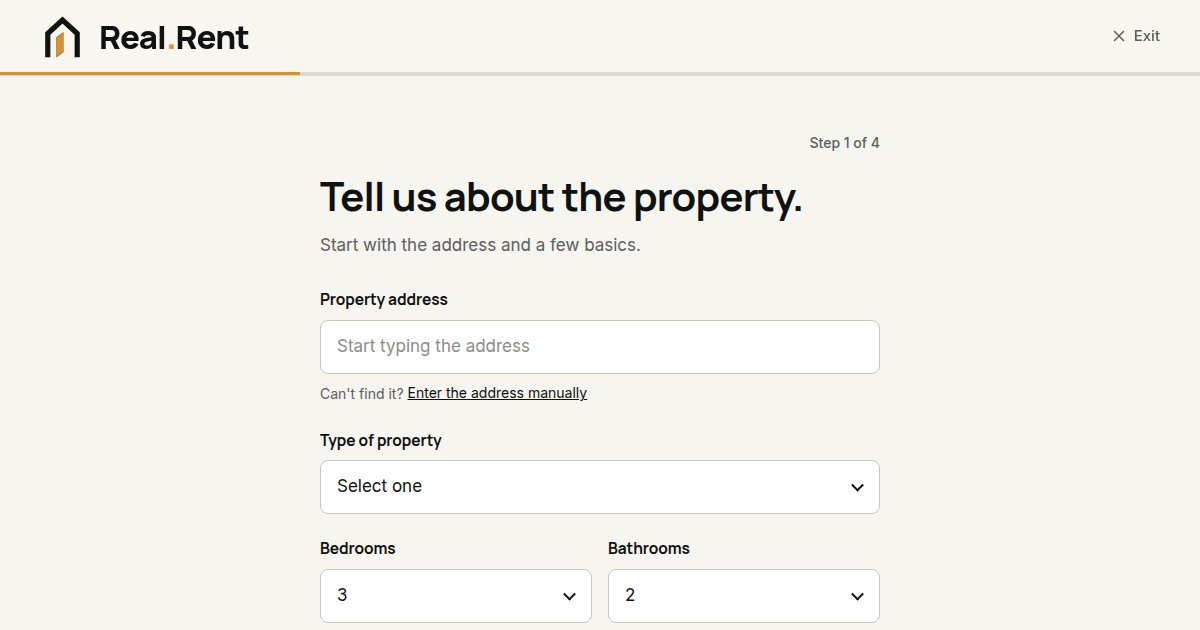 Homeowner intake page of the redesigned Real.Rent site
