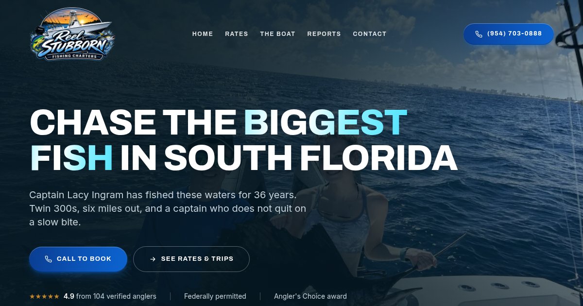Live homepage of Reel Stubborn Fishing Charters