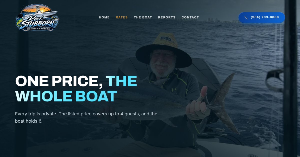 Reel Stubborn charter rates page, live