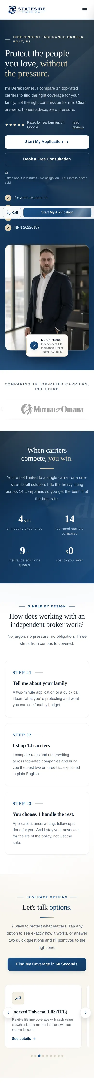 Same-day capture of the live Stateside Insurance Group homepage at iPhone size