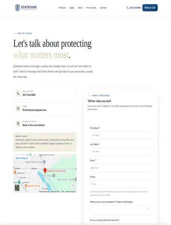 Contact Derek Ranes page, live
