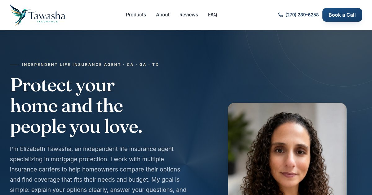 Live homepage of Tawasha Insurance