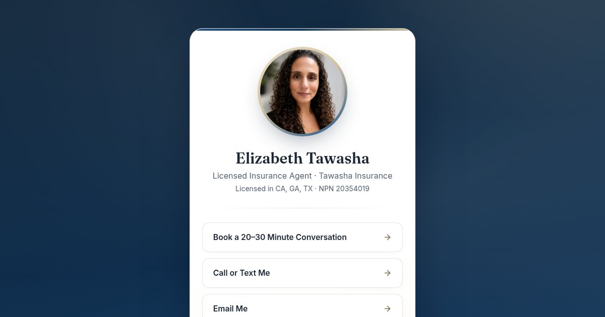 Tawasha Insurance link-in-bio page, live