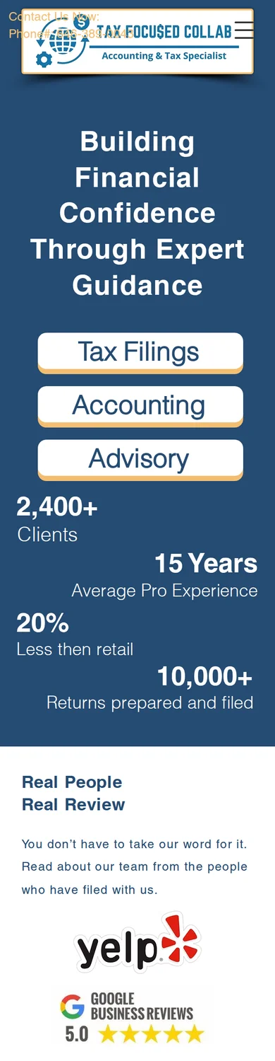 Original Tax Focused Collab homepage captured on an iPhone-size viewport
