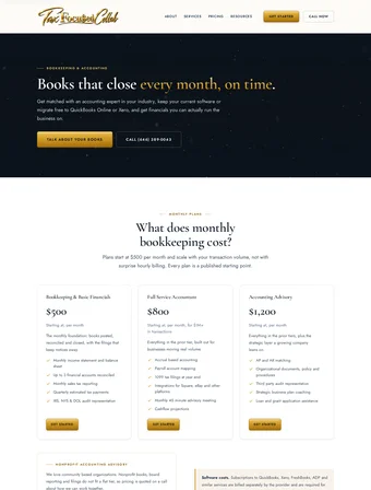Bookkeeping page of the redesigned Tax Focused Collab site