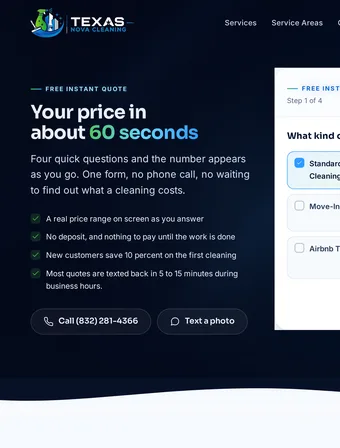 Quote page of the redesigned Texas Nova Cleaning site
