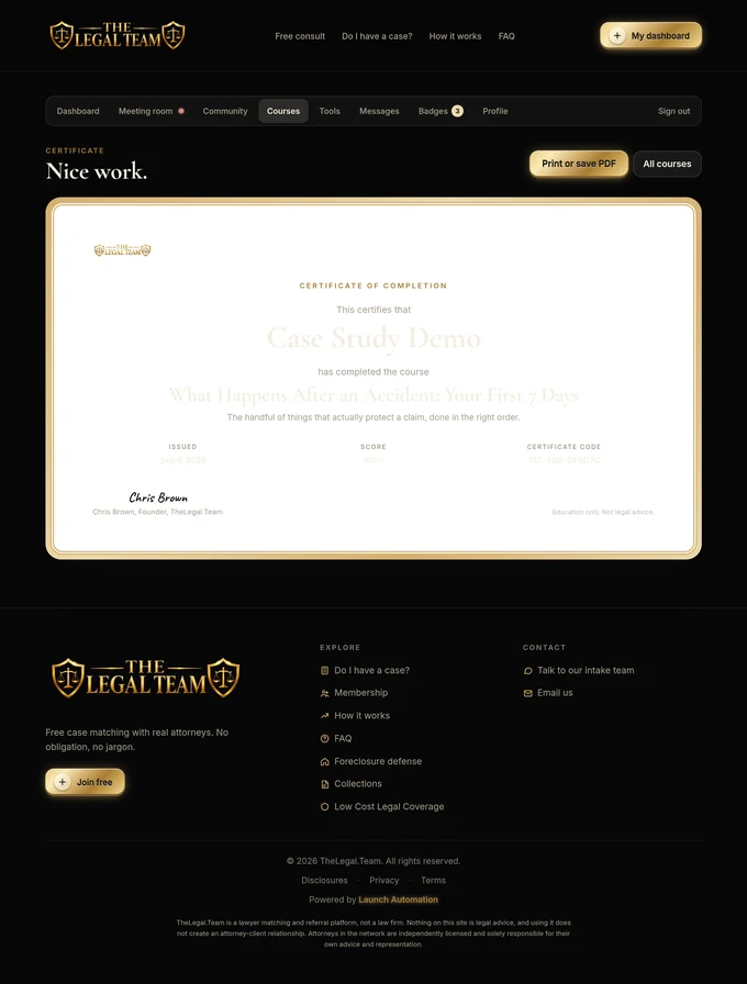 Real course completion certificate with a unique verification code
