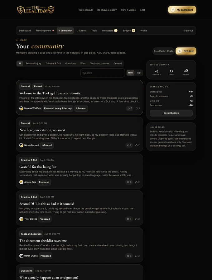 Member community forum with posts, replies and a staff chip