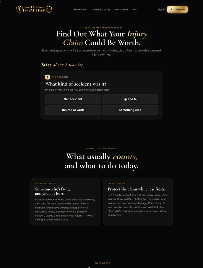 Personal Injury Claim Value Estimator, step one of the wizard