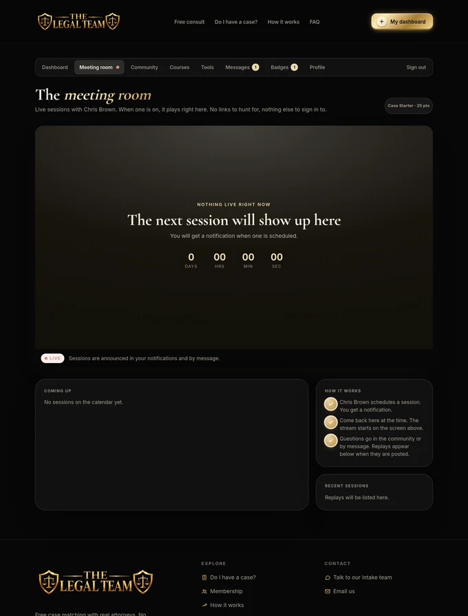 Live meeting room with a countdown to the next live Q&A session with Chris Brown