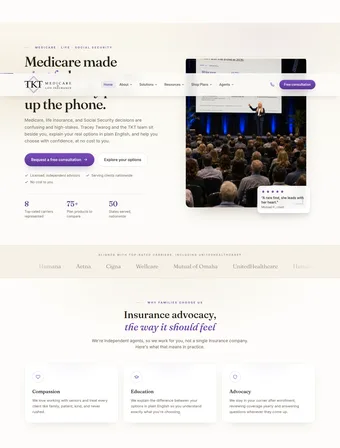 The redesigned TKT Insurance homepage