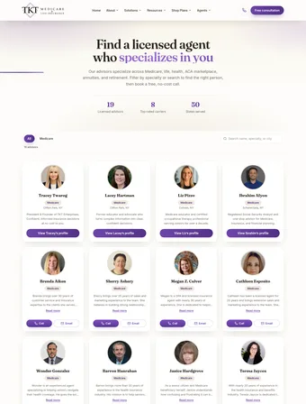 Our Agents page of the redesigned TKT site
