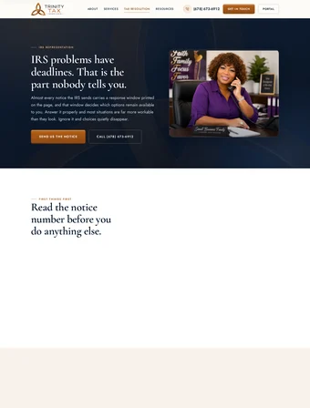 Tax Resolution page of the redesigned Trinity Tax Services site