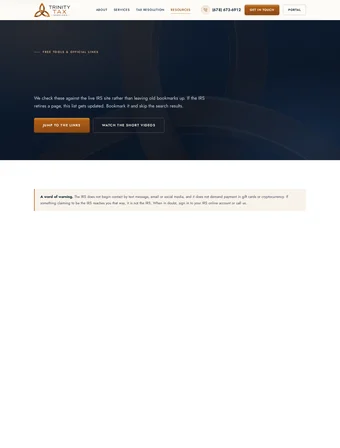 Tax Resources page of the redesigned Trinity Tax Services site