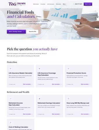 Financial Tools page of the new Triumph Wealth Group site