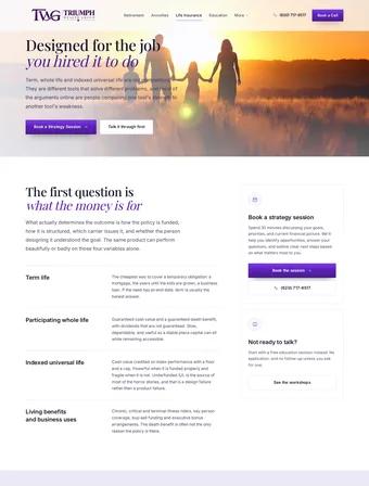 Life Insurance page of the new Triumph Wealth Group site