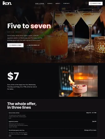 Happy Hour page of the redesigned IKON site
