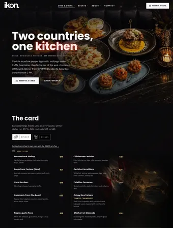 Menu page of the redesigned IKON site