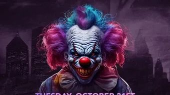 Halloween Night clown-theme flyer at TAO Downtown, still turned into video